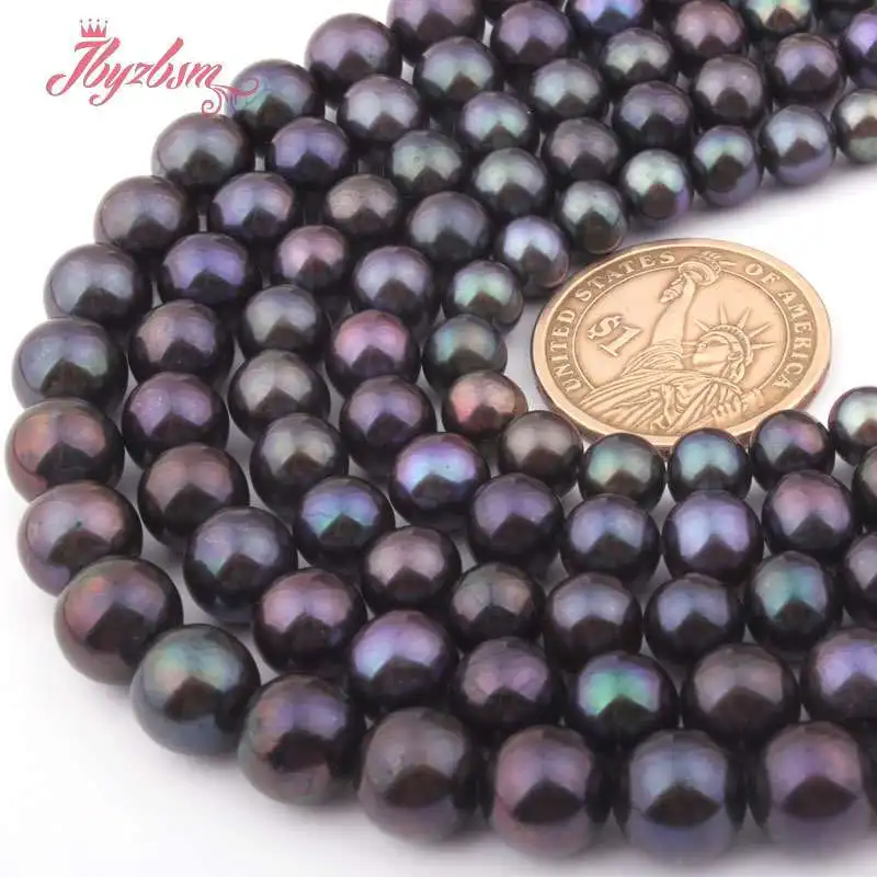 Round Natural Black Freshwater Pearl Beads 15 inches for DIY Necklace Bracelet - £71.20 GBP+