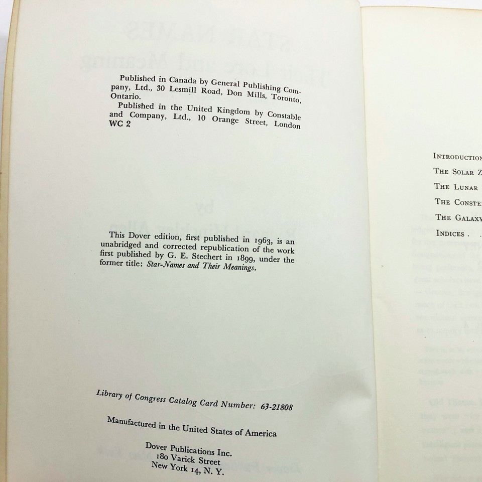 Star Names Their Lore and Meaning R H Allen PB 1963 Dover Reprint 563 pages Item image 7