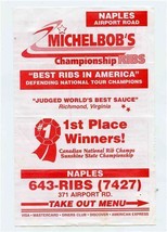 Michelbob&#39;s Championship Ribs Menu Airport Road Naples Florida 1997 - £13.98 GBP