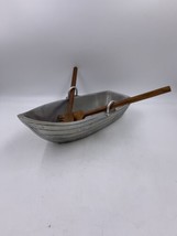 Godinger Silver Art Company Rowboat Serving Bowl with Wooden Fork and Spoon Oars - £54.91 GBP