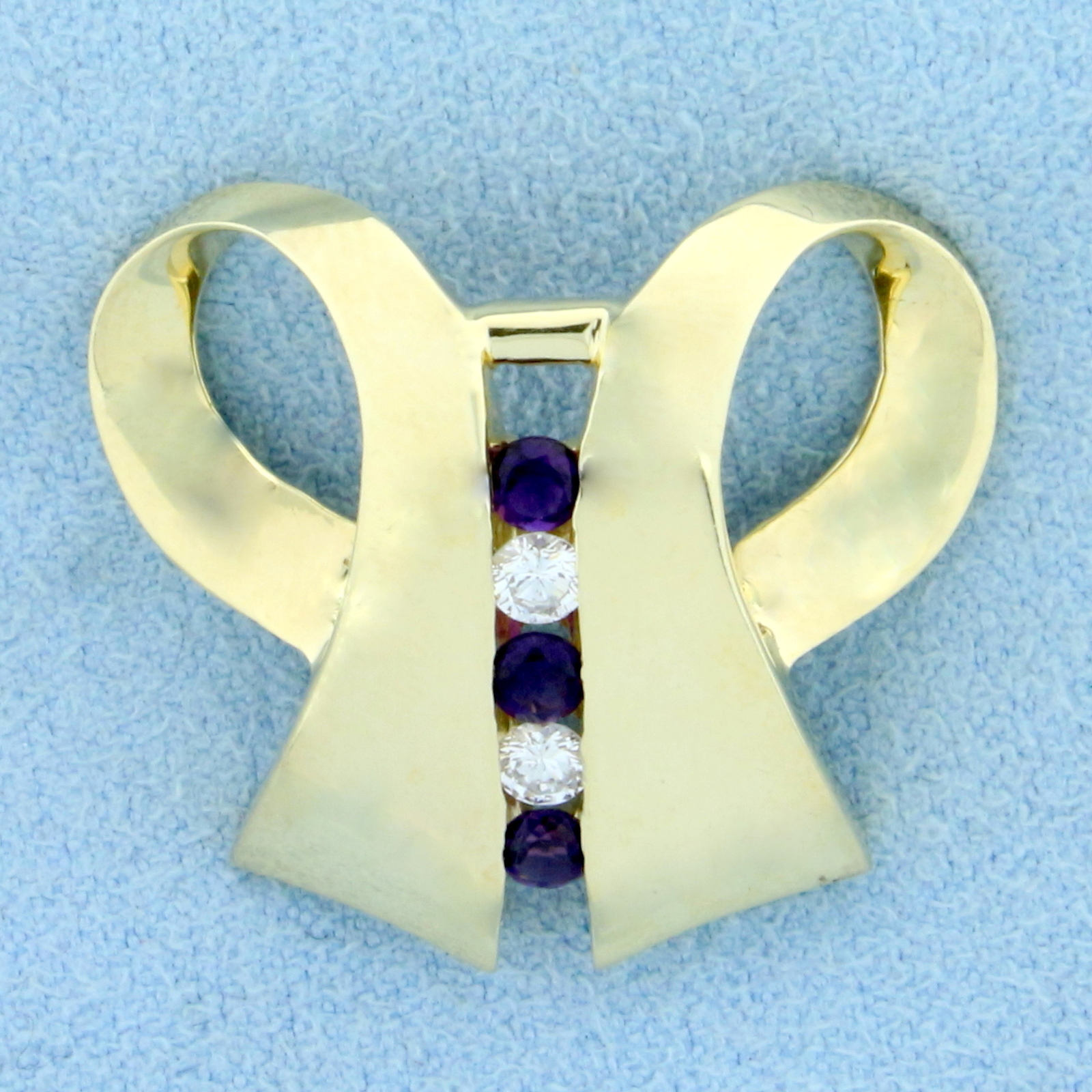 Designer Diamond and Amethyst Pendant or Slide in 14K Yellow Gold - $955.00