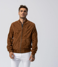 Brown Leather Jacket Men Pure Suede Slim Fit Flight/Bomber Size S M L XL XXL - £116.98 GBP