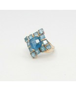 10K Yellow Gold Blue Topaz Cocktail Ring Size 6 STS Thailand Chuck Clemency - £188.35 GBP