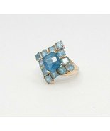 10K Yellow Gold Blue Topaz Cocktail Ring Size 6 STS Thailand Chuck Clemency - $240.91