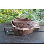 Handmade Greek Leather Belt with Embossed Woven Pattern 1.3&quot; (3.5cm) - £25.06 GBP