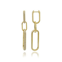 0.76 TCW Round Lab Grown CVD Diamond 14K Gold Pave Long Paperclip Hoop Earrings - £1,443.61 GBP