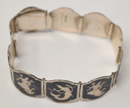 Vintage Sterling Silver Thailand Signed Siam Enamel Hinged Panel Bracelet - £41.94 GBP