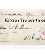 1915 Kineo Trust Company Bank Check E.A. Sampson Dover Maine Signed 7048... - $27.34 CAD