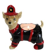 Happy Birthday Fireman Frank In Fire Gear Dog Ceramic Tea Light Candle H... - $20.36 CAD