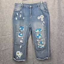 Jeans Woman Plus Size 4XL 42x26 Cropped Embellished Distressed Floral Hi... - $20.56