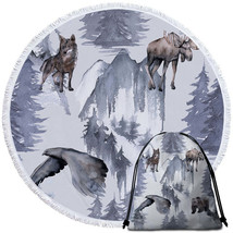North America Wildlife Animals Round Beach Towel - $14.90+