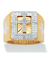 PalmBeach Jewelry Men&#39;s 1/10 TCW Diamond Cross Ring in Gold-Plated Silver - £95.08 GBP