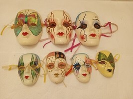  Set Of 7 VTG  Ceramic Mardi Gras Face Mask Masks  Hand Painted - £28.53 GBP