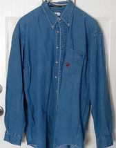 Beverly Hills Polo Club Mens LS Button Shirt Blue Denim Large Rugged Cotton VGC - £19.90 GBP