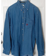 Beverly Hills Polo Club Mens LS Button Shirt Blue Denim Large Rugged Cot... - £19.75 GBP