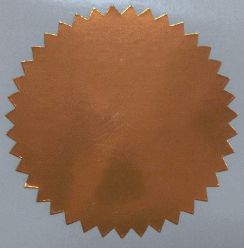 Primary image for Shiny Copper Foil Notary & Certificate Seals, 2 Inch Burst, Roll of 500 Seals