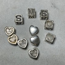 Vintage Sterling Silver Heart Charms (8) Plus Two “S” &amp; One “M” Charm  L... - £38.66 GBP