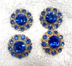 4 Cobalt Blue Set in Gold Tone Metal  Rhinestone Buttons 7/8" Buttons - $12.38