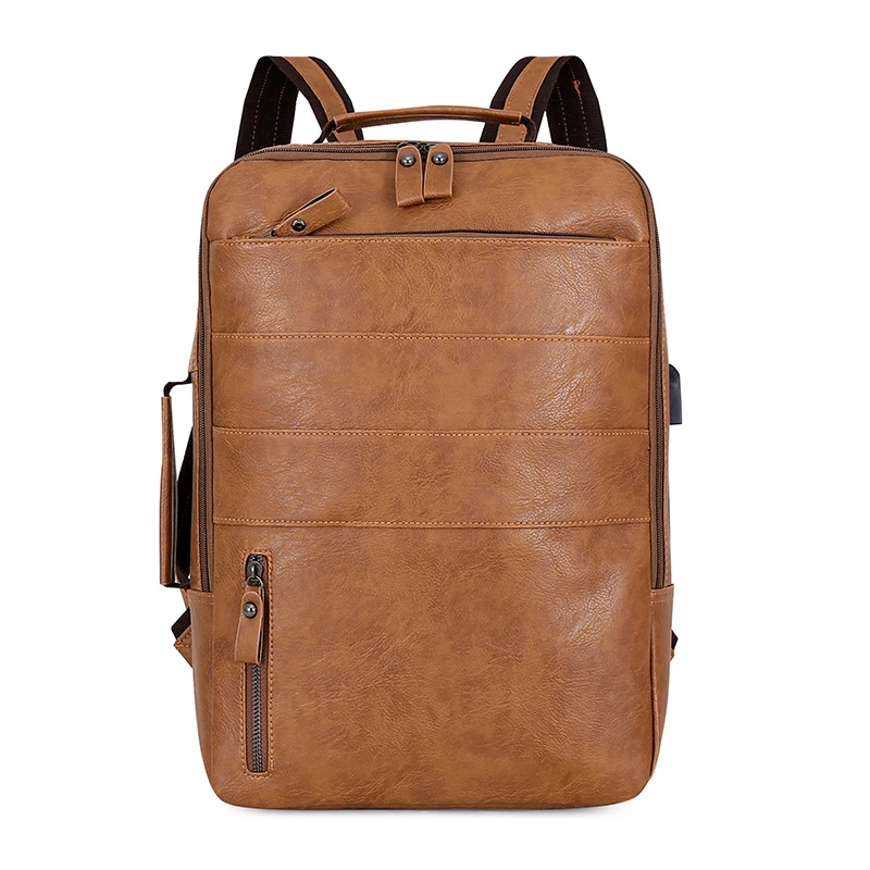 USB Charging Backpack Men PU Leather Bagpack Large laptop Backpacks Male... - £37.60 GBP