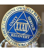 32 Year AA Medallion Blue Gold Plated Alcoholics Anonymous Sobriety Chip... - $18.99