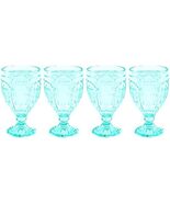 Fitz and Floyd Trestle Glass Goblet Set Of 4 Aqua New - $26.95