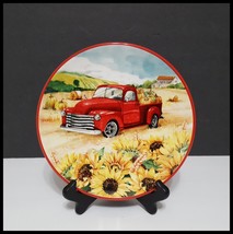 NEW RARE Hobby Lobby Fall Vintage Country Red Truck Salad Plate 9&quot; Ceramic - £11.18 GBP