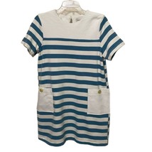 English Factory Blue Stripe Patch Pocket Shift Dress Womens Size Medium - £32.39 GBP