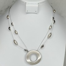Chico&#39;s Double Strand Wire Silver Tone Beaded Pendant Necklace - £15.56 GBP