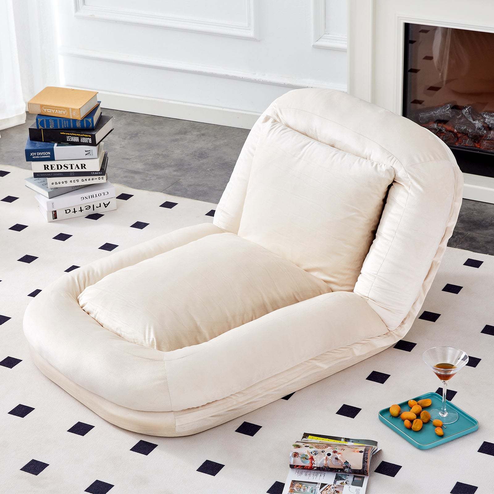 Beige Flannelette Adjustable Folding Sofa Chair for Gaming & Meditation. Item image 2