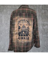 Upcycled Flannel Shirt Shacket Custom Pumpkin Patch Junkie Brown Plaid, ... - $23.36