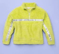 NEW Girls Quarter Zip Faux Fur Shirt sz S 6/6X neon yellow Good Vibes hi... - £6.35 GBP