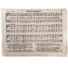 1865 Won&#39;t You Volunteer Victorian Sheet Music Small Page Happy Voices PCBG15C - $24.99