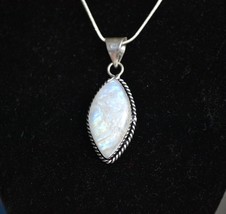 Natural rainbow moonstone 925 silver pendant necklace - £23.53 GBP