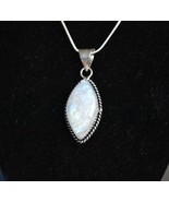 Natural rainbow moonstone 925 silver pendant necklace - £23.58 GBP