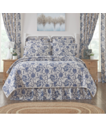 Navy Floral Cali King  4 Piece Cotton Flax Quilt Set Shams Bed Skirt Cou... - $145.45