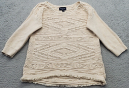 American Eagle Outfitters Sweater Womens Medium Tan Knit Fringe Cotton Pullover - $23.09