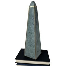 Obelisk Heavy Green Stone Granite Brass Inlay Detail Classic Imperial Decor Vtg - £121.52 GBP