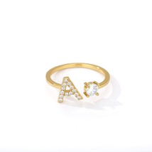 Zircon Initial A-Z Letter Rings For Women Stainless Steel Adjustable Opening Rin - £8.65 GBP