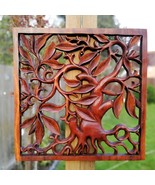 Teak Carved Wooden Wall Art Sculpture Decoration Square Panel - Tree of ... - €124,50 EUR