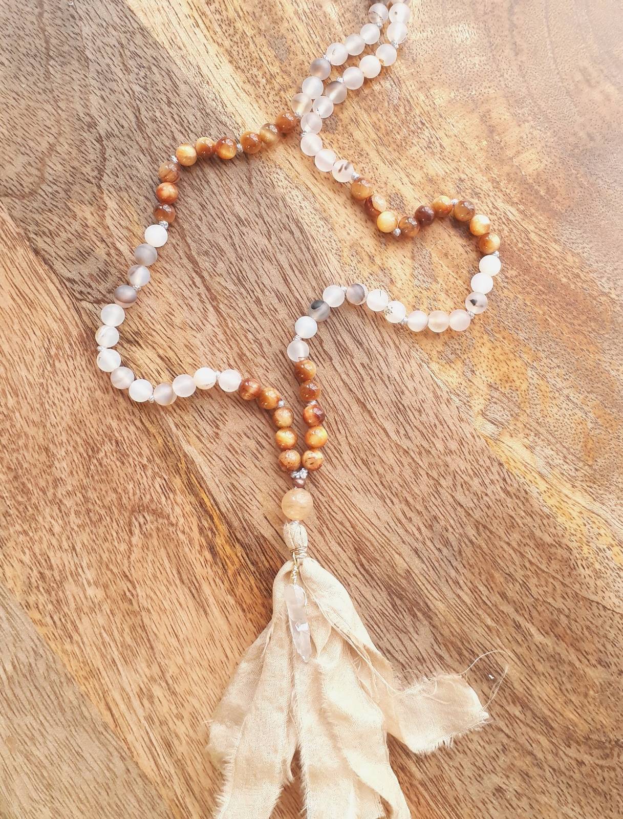 Golden Agate Light Japa Mala Shagina Prayer Beads 108 Beads - $44.00
