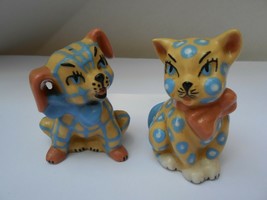 Vintage Ceramic Arts Studio Gingham Dog &amp; Calico Cat Salt Pepper Shakers Madison - £68.44 GBP