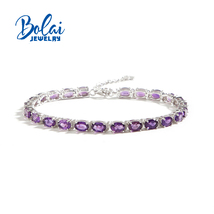 S925 Silver Bracelet for Women Sisters Natural Amethyst Fine Jewelry Love Gift - £91.91 GBP