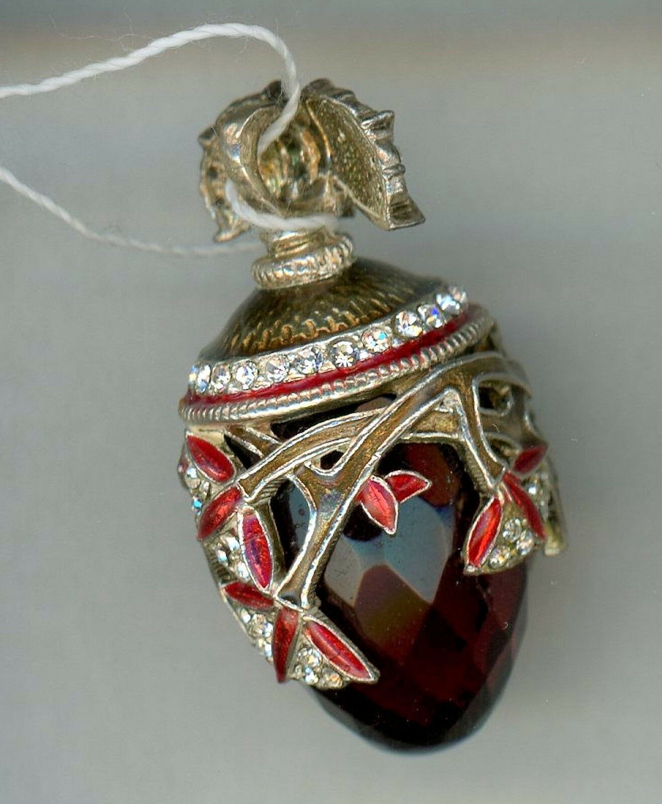 Russian Faberge egg Pendant LARGE RED GEM  w/ciras of w/gold decor & stones. - $69.25