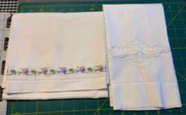Vintage Embroidery &amp; cutwork hand towels set of 2 #48a - £7.97 GBP