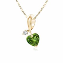 Authenticity Guarantee 
Heart-Shaped Peridot Ribbon Pendant with Diamond in 1... - £425.31 GBP