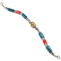 Tibetan Turquoise, Red Coral Gemstone Jewelry Bracelet Nepali 6-7&quot; SA 1240 - £3.15 GBP