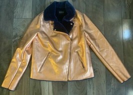 GUESS Los Angeles Zipper Jacket with Gold Exterior Blue Fur SIZE Medium ... - £40.62 GBP