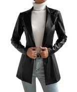 Synthetic Leather Black Blazer for Women Single Breasted Regular Fit Cas... - £47.68 GBP