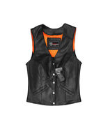 Vance Womens Black Five Snap Lady Biker Leather Motorcycle Vest - 715405 - €44,10 EUR+