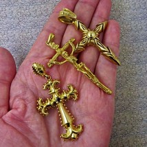 3 Vintage Brass Cross Pendants, Biker Boho Goth 60% Off Liquidation  (LOt-B87) - $17.10